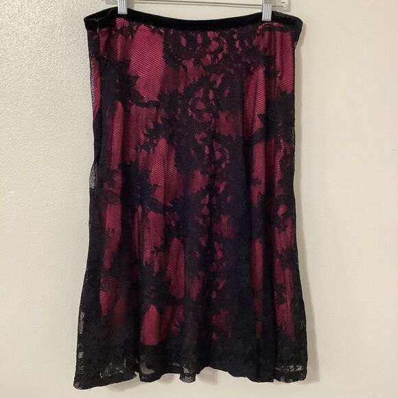 Vintage 90s Whimsigoth Dark Fairy Grunge Gothic Pink Lace Midi Fairy Skirt Sz 12 - Picture 5 of 9